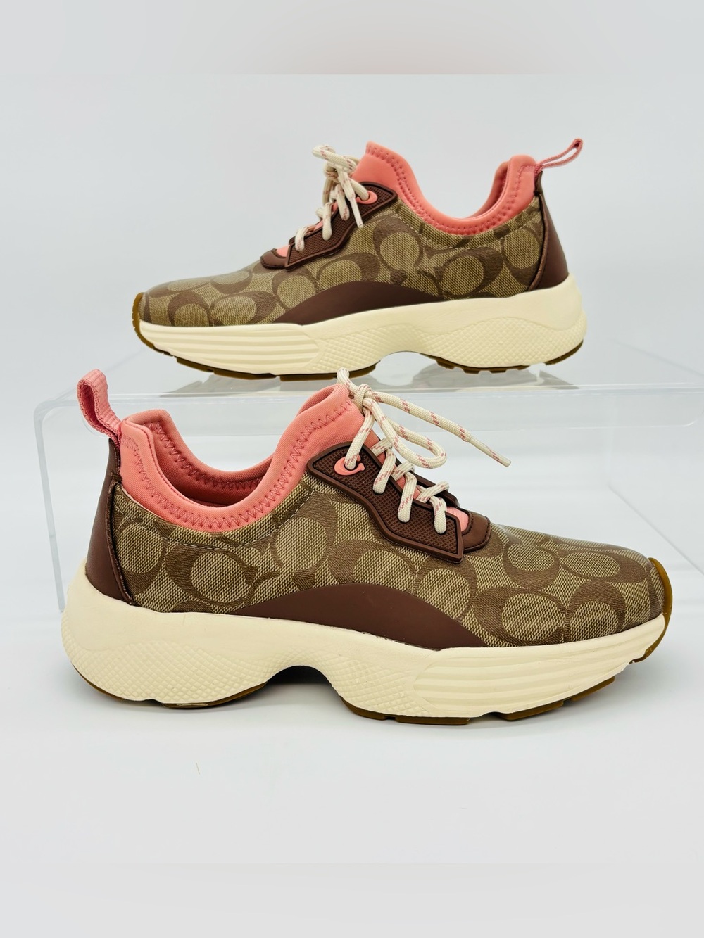 Coach C270 Tech Runner Sneakers Womens 7B Signature Monogram Pink Chunky Shoes - Picture 9 of 16